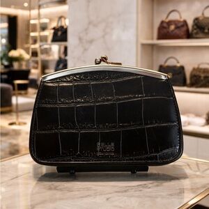 Pelle Studio Black Crocodile-Embossed Italian Leather Coin Purse